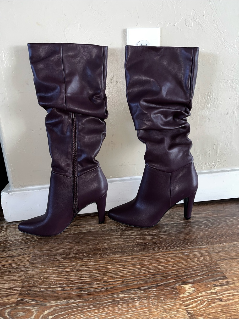Christian Siriano Slouchy Mid-Calf Heeled Boots - Plum